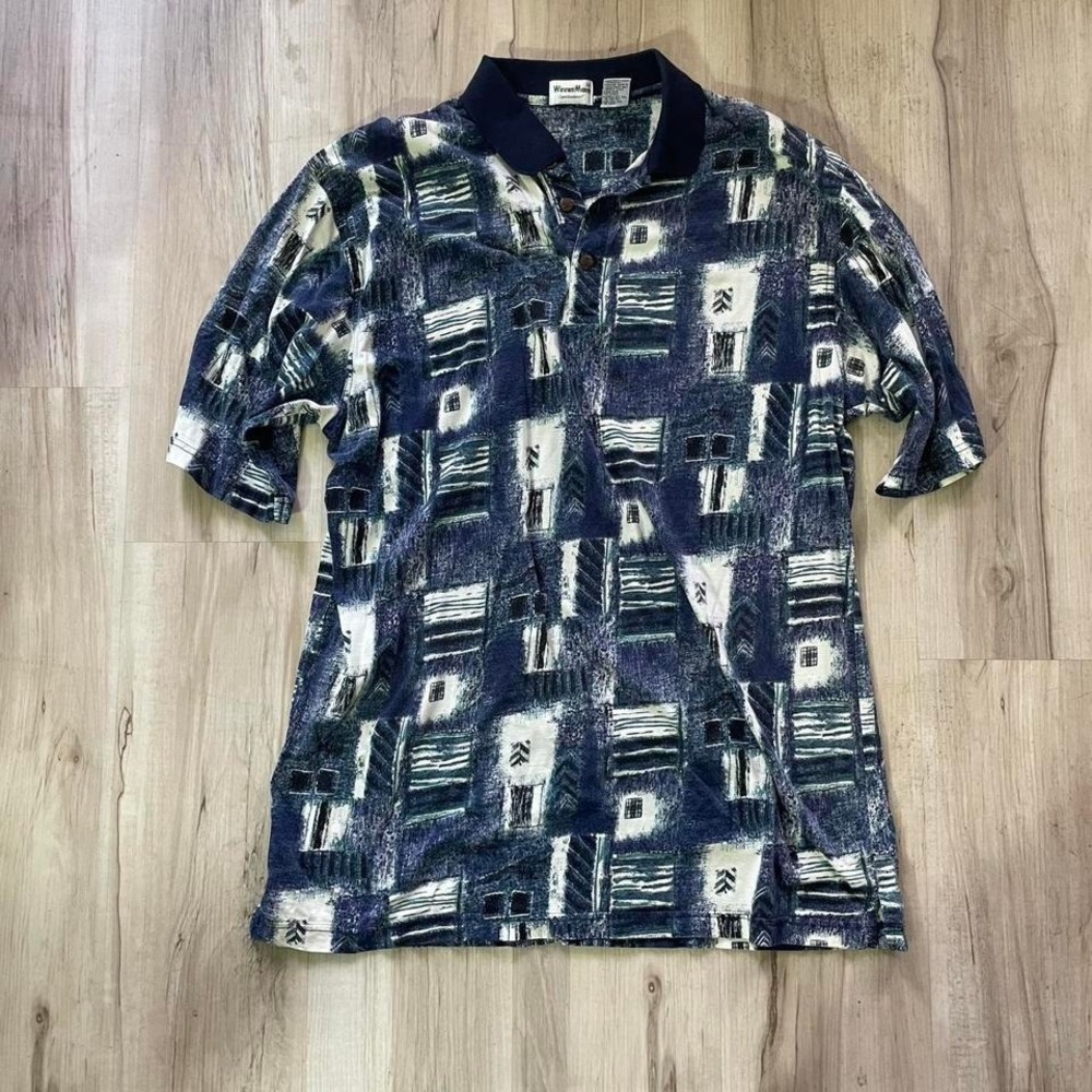 Vintage 1990s streetwear polo‎ shirt with abstract pattern